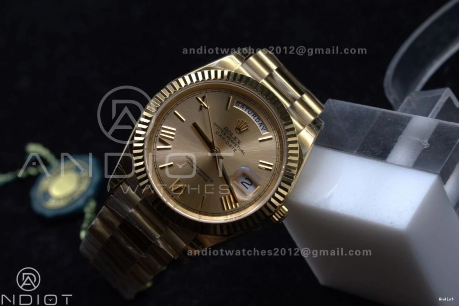 Gold RG DayDate 40 Dial GSF on Gain President Roman Bracelet Weight A2836 0406